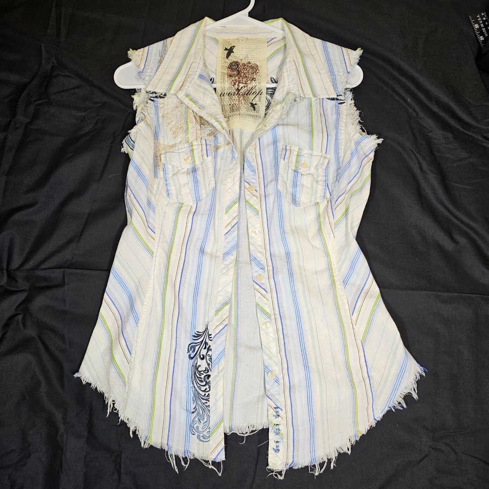 3J Workshop Johnny Was Coachella Sleeveless Shirt Embroidered Stripe Boho Top S